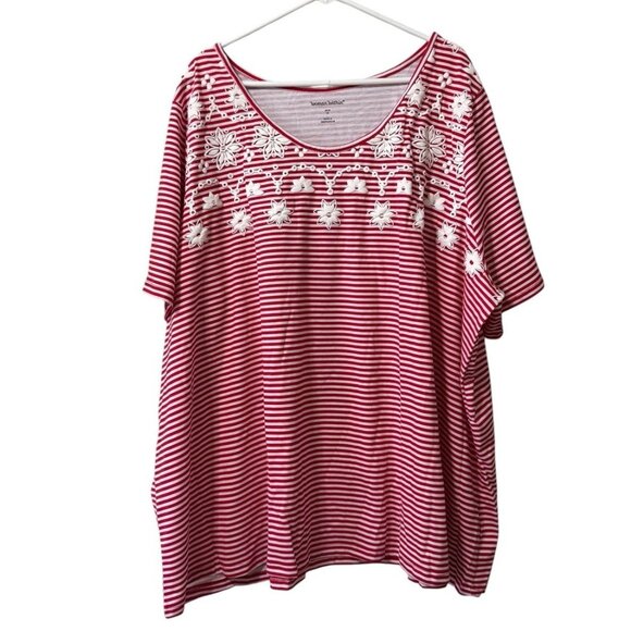 Woman Within Shirt Size 4X  Scoop Neck-Embroidered 34/36 Striped Career Beach - Picture 1 of 8
